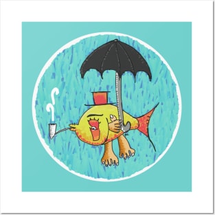 fish with umbrella Posters and Art